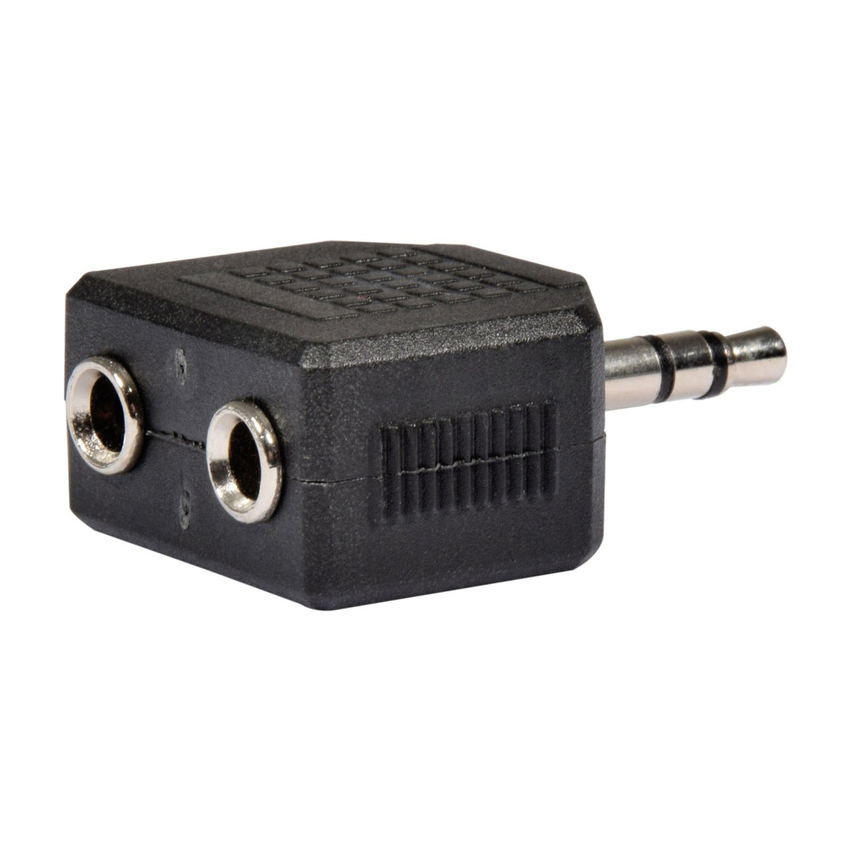 AVSL 3.5mm stereo jack plug to 2x 3.5mm jack socket splitter adaptor with black moulded body and silver metal plug, shown on a white background.