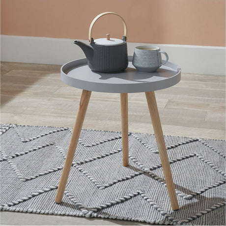 Halston Light Grey Wood Veneer & Pine Side Table - 43cm