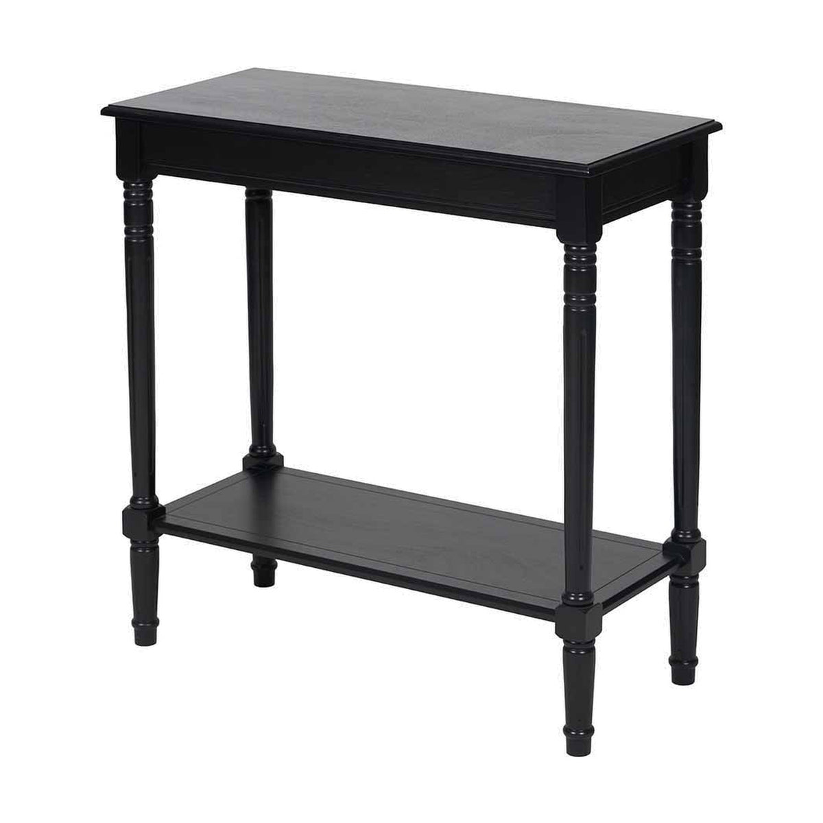 Heritage Black Pine Console Table, 80cm, with turned legs, a lower shelf, and a rectangular tabletop, shown against a plain white background.