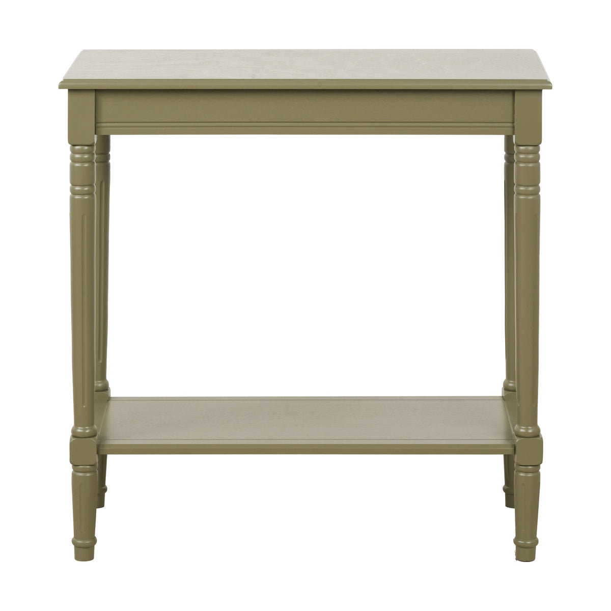 Heritage Olive Pine Console Table, 80cm, with rectangular top, turned legs, and lower shelf in green-toned wood finish, shown on a plain white background.