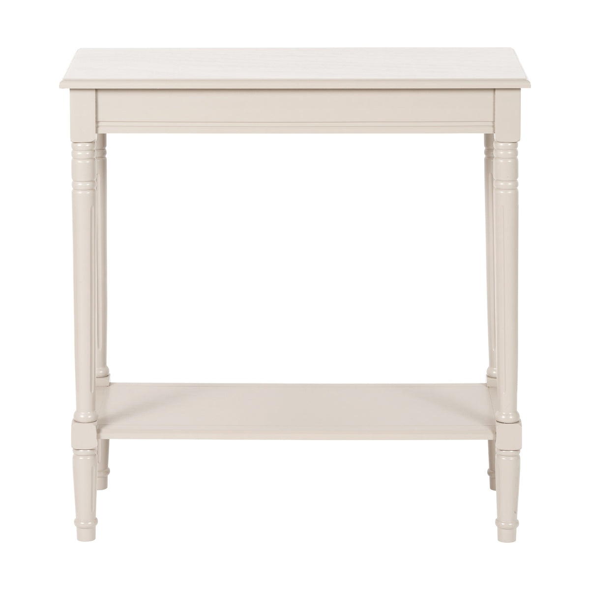 Heritage Putty Pine Console Table, 80cm, with turned legs, lower shelf, and cream finish, shown against a plain white background.