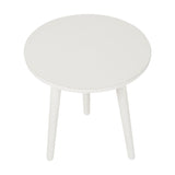 Croft Linen Pine Side Table, 42cm, round white wooden top with three tapered splayed legs, shown on a plain white background.