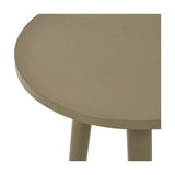 Close-up of the Croft Olive Pine Side Table's rounded top edge and tapered legs in a matte olive-green wood finish, shown on a plain white background.