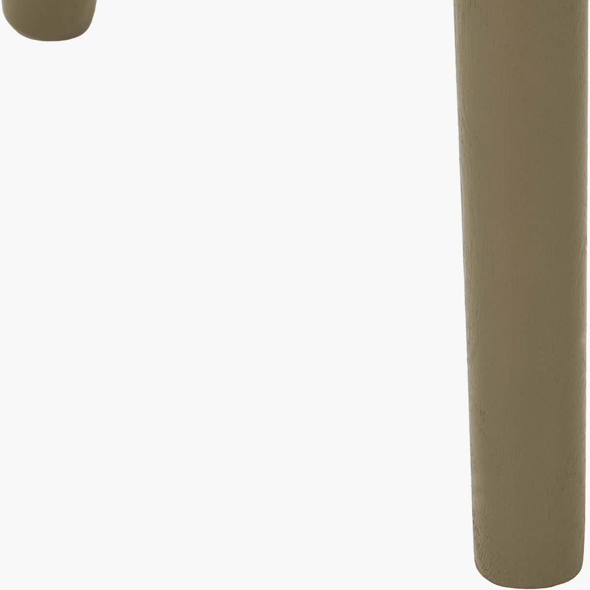 Close-up of the Croft Olive Pine Side Table's cylindrical wooden leg and rounded top edge, shown in a matte olive-green painted finish against a plain white background.