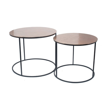 Set of 2 Panaji Black Iron & Gold Aluminium Tables - 68cm