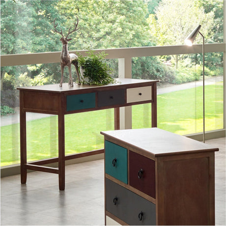 Loft Blue Multicoloured Pine 3 Drawer Desk - 75cm
