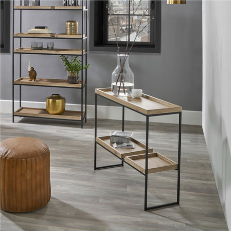 Gallery Wood Veneer & Black Iron 2 Shelf Shelving Unit - 74cm