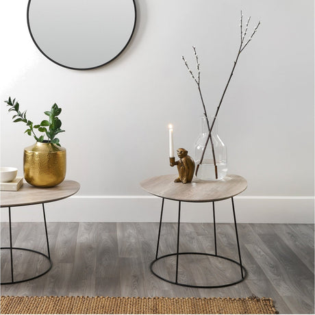 Minato White Oak Veneer & Black Iron Leg Side Table - 45cm