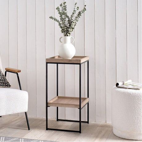 Gallery Wood Veneer & Black Iron Side Table - 70cm