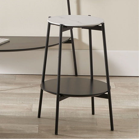 Marchello White Veneer & Black Metal Side Table - 60.5cm