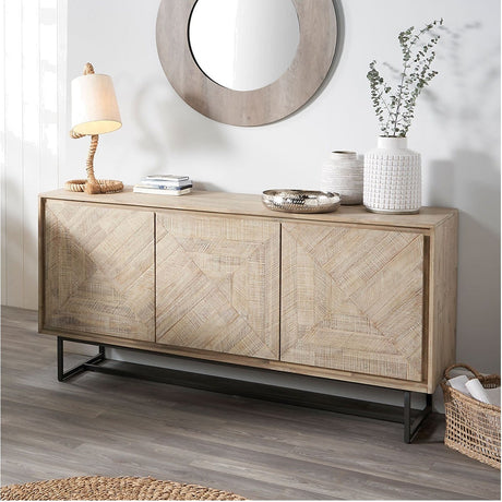 Marca Sand Wash Acacia & Black Iron 3 Door Sideboard - 80cm