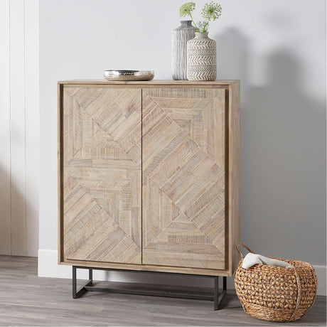 Marca Sand Wash Acacia & Black Iron 2 Door Bar Cabinet - 128cm