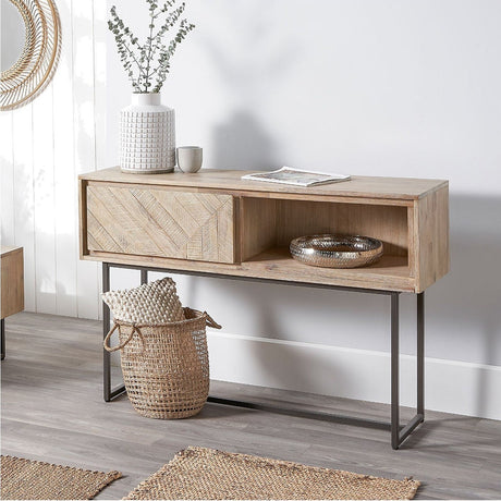 Marca Sand Wash Acacia & Black Iron 1 Drawer Console Table - 80cm