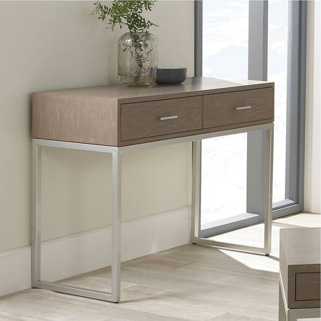 Ambroso Grey Wash Mango & Silver Metal 2 Drawer Dressing Sideboard