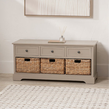 Devonshire Putty Pine 3 Drawer Basket Unit Sideboard - 50cm