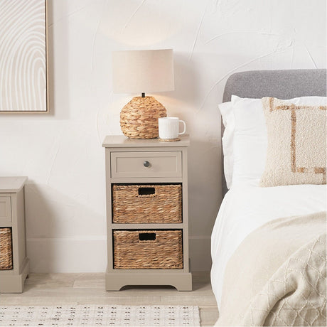 Devonshire Putty Pine 1 Drawer 2 Basket Unit Bedside Table - 70cm