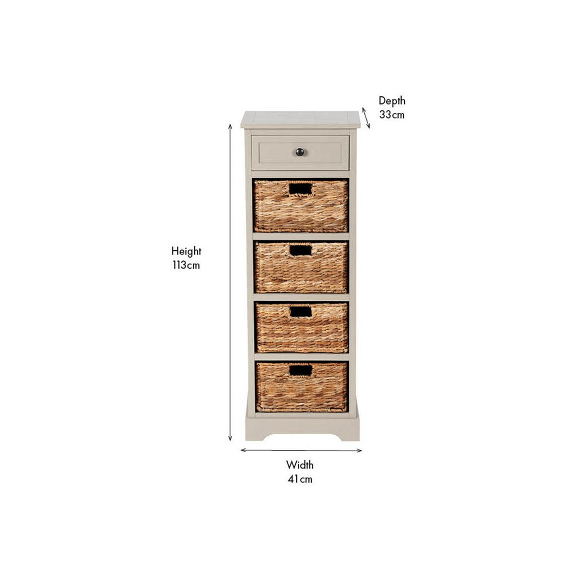 Devonshire Putty Pine 1 Drawer 4 Basket Tall Shelving Unit - 113cm