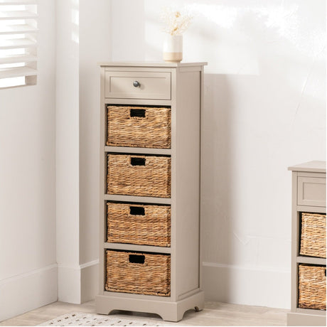 Devonshire Putty Pine 1 Drawer 4 Basket Tall Shelving Unit - 113cm