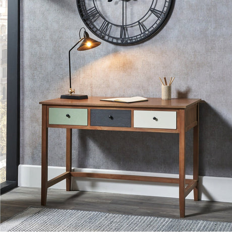 Loft Sage Multicoloured Pine 3 Drawer Desk - 75cm