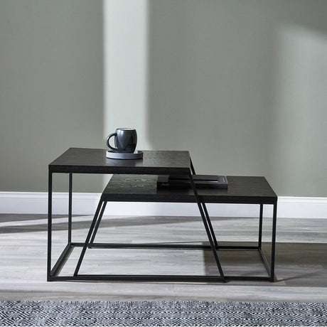 Mashiko Set of 2 Black Ash Veneer & Iron Coffee Tables - 45cm
