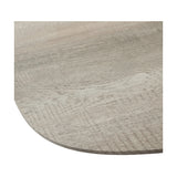 Close-up of the Ukiah dining table's rounded grey oak veneer top, showing natural wood grain texture and a bevelled edge.