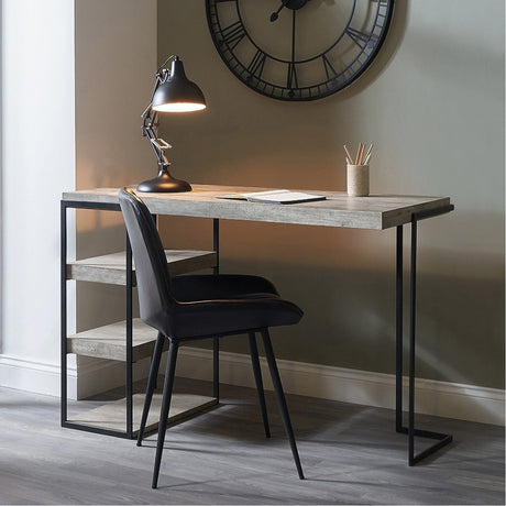 Jersey Concrete Effect Wood Veneer & Black Iron Desk - 79cm