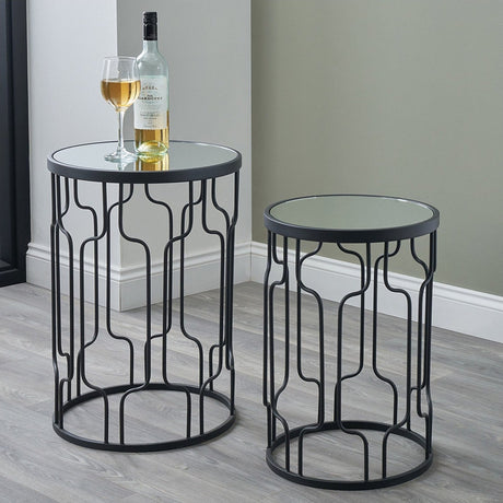 Caprisse Set of 2 Mirrored Glass & Graphite Iron Side Tables - 59cm