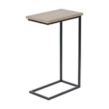 Soho Wood Veneer & Black Iron Supper Side Table, 65cm, with a natural wood-effect rectangular top and black metal C-shaped frame, shown on a plain white background.