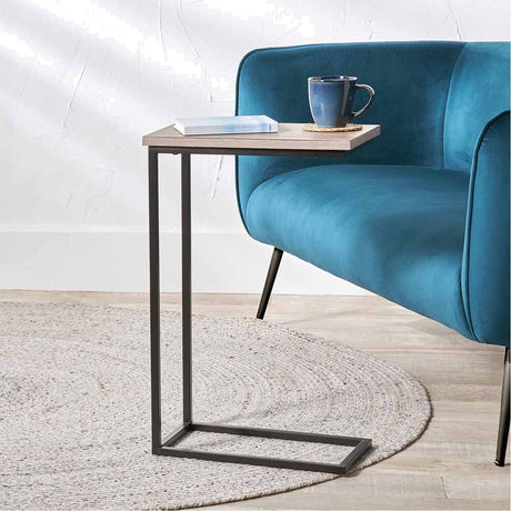 Soho Wood Veneer & Black Iron Supper Side Table - 65cm