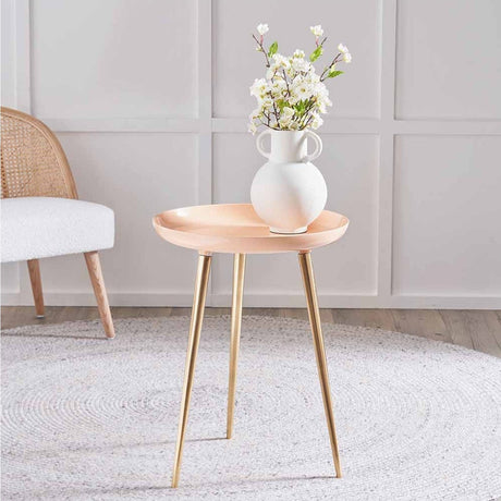 Seline Apricot Enamel & Gold Aluminium Side Table - 58cm