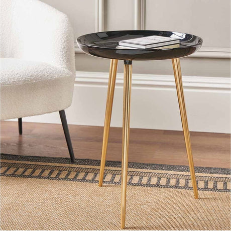 Seline Black Enamel & Gold Aluminium Side Table - 58cm