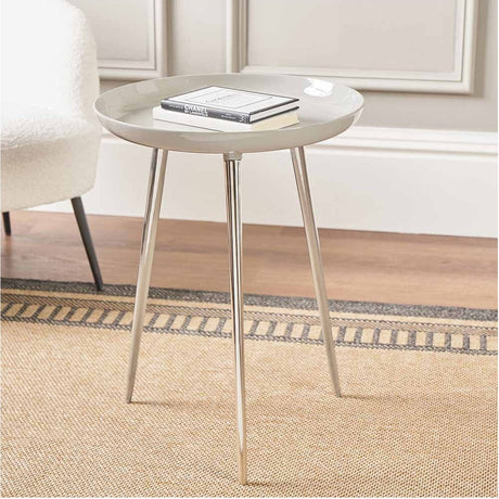 Seline Grey Enamel & Silver Aluminium Side Table - 58cm
