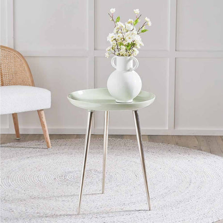 Seline Sage Enamel & Silver Aluminium Side Table - 58cm