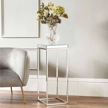 Elysee Mirrored Glass & Silver Iron Side Table - 77cm