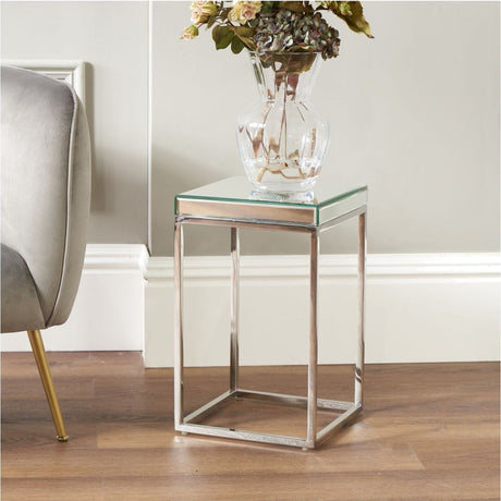 Elysee Mirrored Glass & Silver Metal Small Side Table - 48cm
