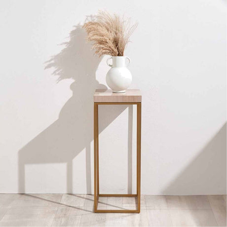 Madison Beige Granite & Burnished Gold Metal Tall Side Table - 77cm