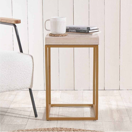 Madison Beige Granite & Burnished Gold Metal Side Table - 48cm