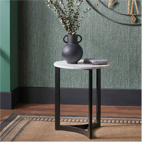 Hendrick White Marble & Black Iron Side Table - 56cm