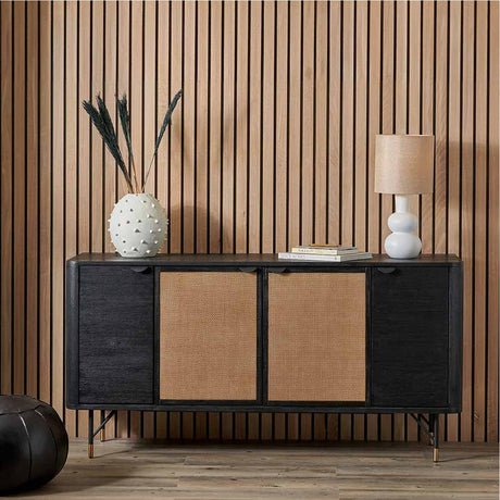 Fiji Black Acacia & Rattan 4 Door Sideboard - 81cm