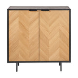Hailee Black & Chevron Oak & Pine 2 Door Bar Cabinet - 100cm