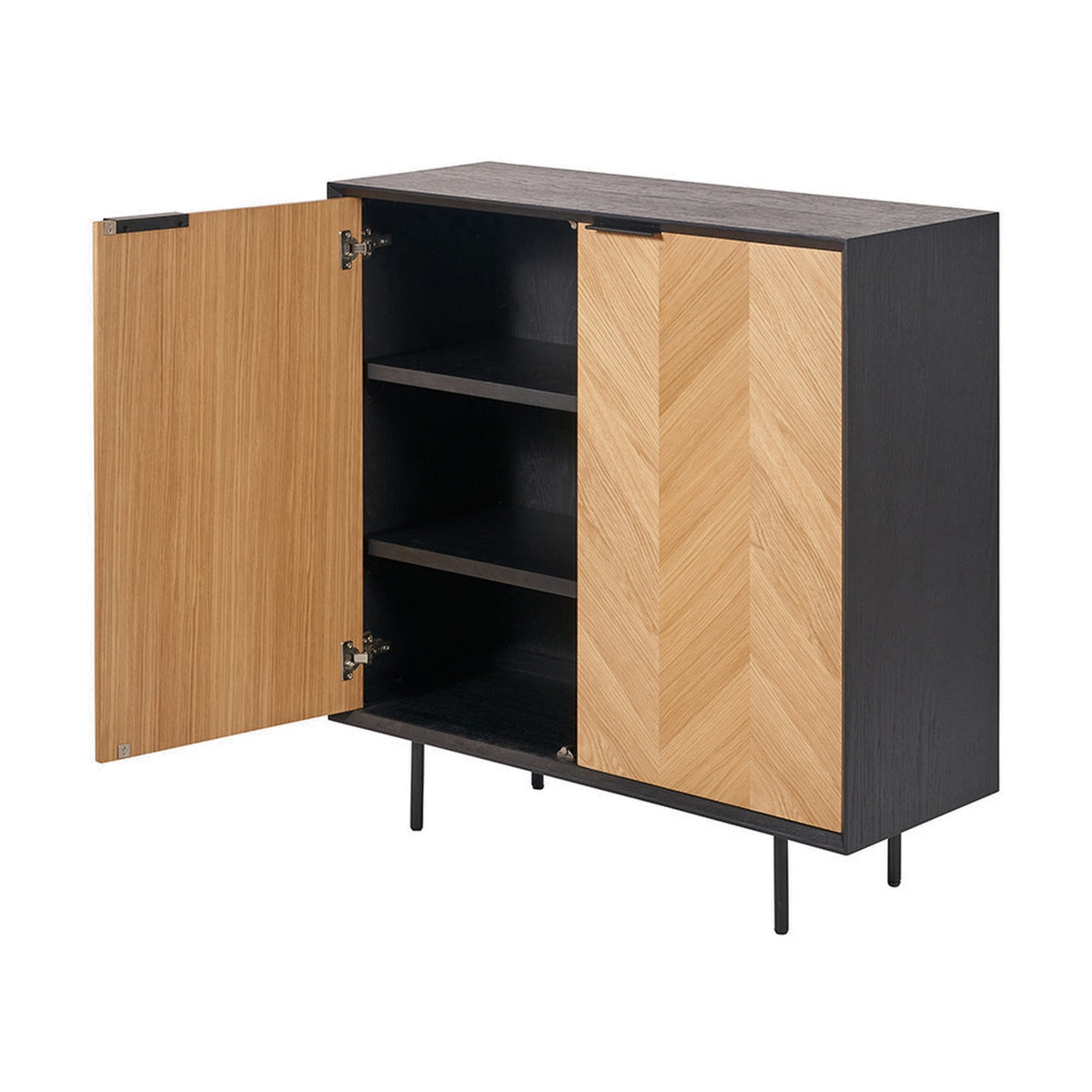 Hailee Black & Chevron Oak & Pine 2 Door Bar Cabinet - 100cm