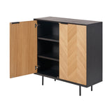 Hailee Black & Chevron Oak & Pine 2 Door Bar Cabinet - 100cm
