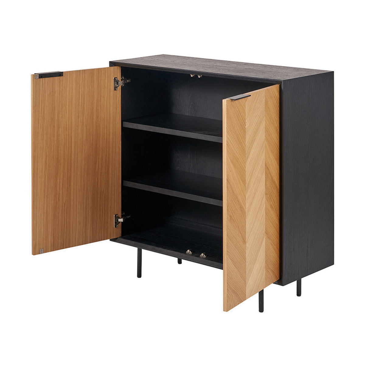 Hailee Black & Chevron Oak & Pine 2 Door Bar Cabinet - 100cm