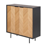 Hailee Black & Chevron Oak & Pine 2 Door Bar Cabinet - 100cm