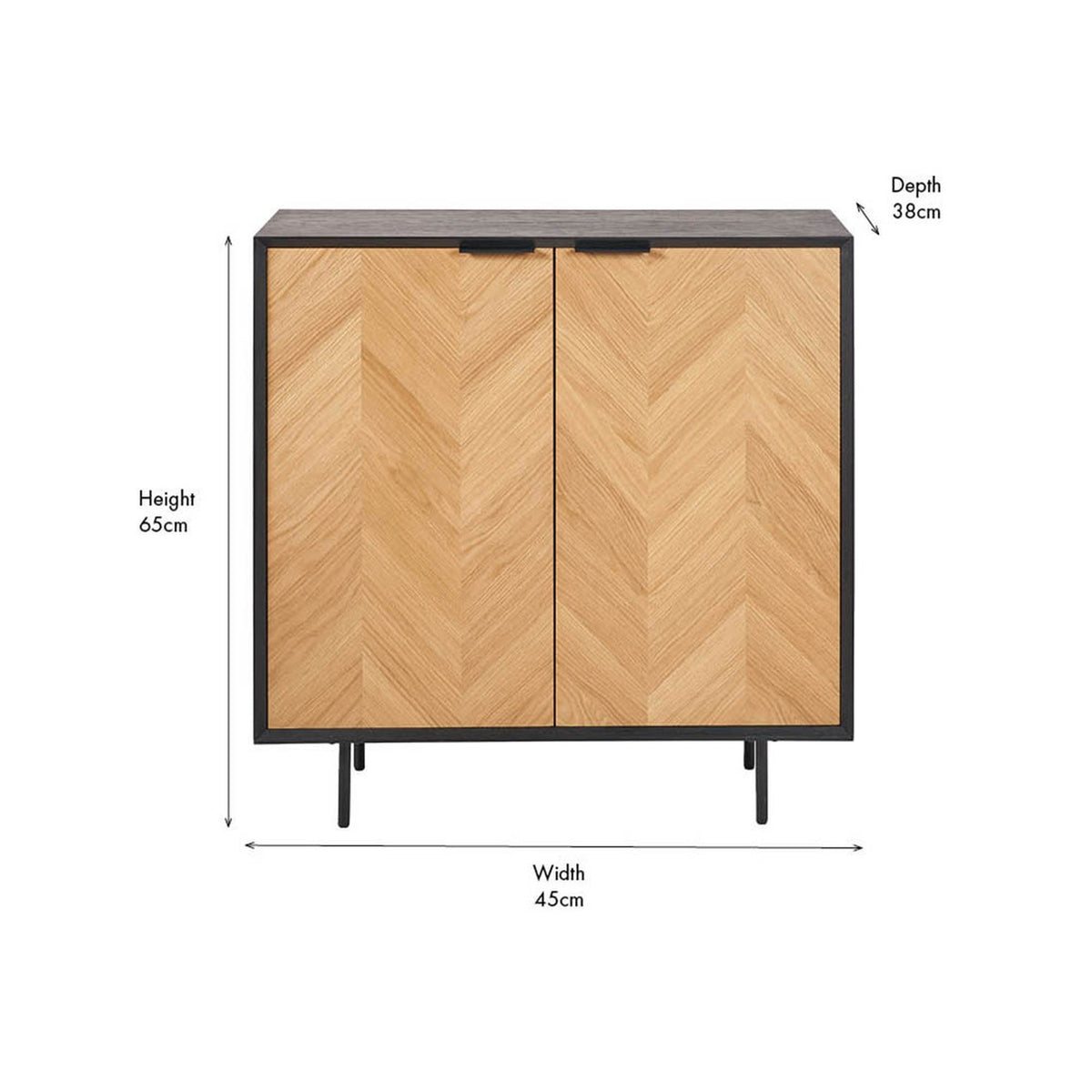 Hailee Black & Chevron Oak & Pine 2 Door Bar Cabinet - 100cm
