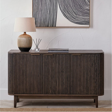 Raie Dark Brown Ribbed Oak & Pine 3 Door Sideboard - 80cm