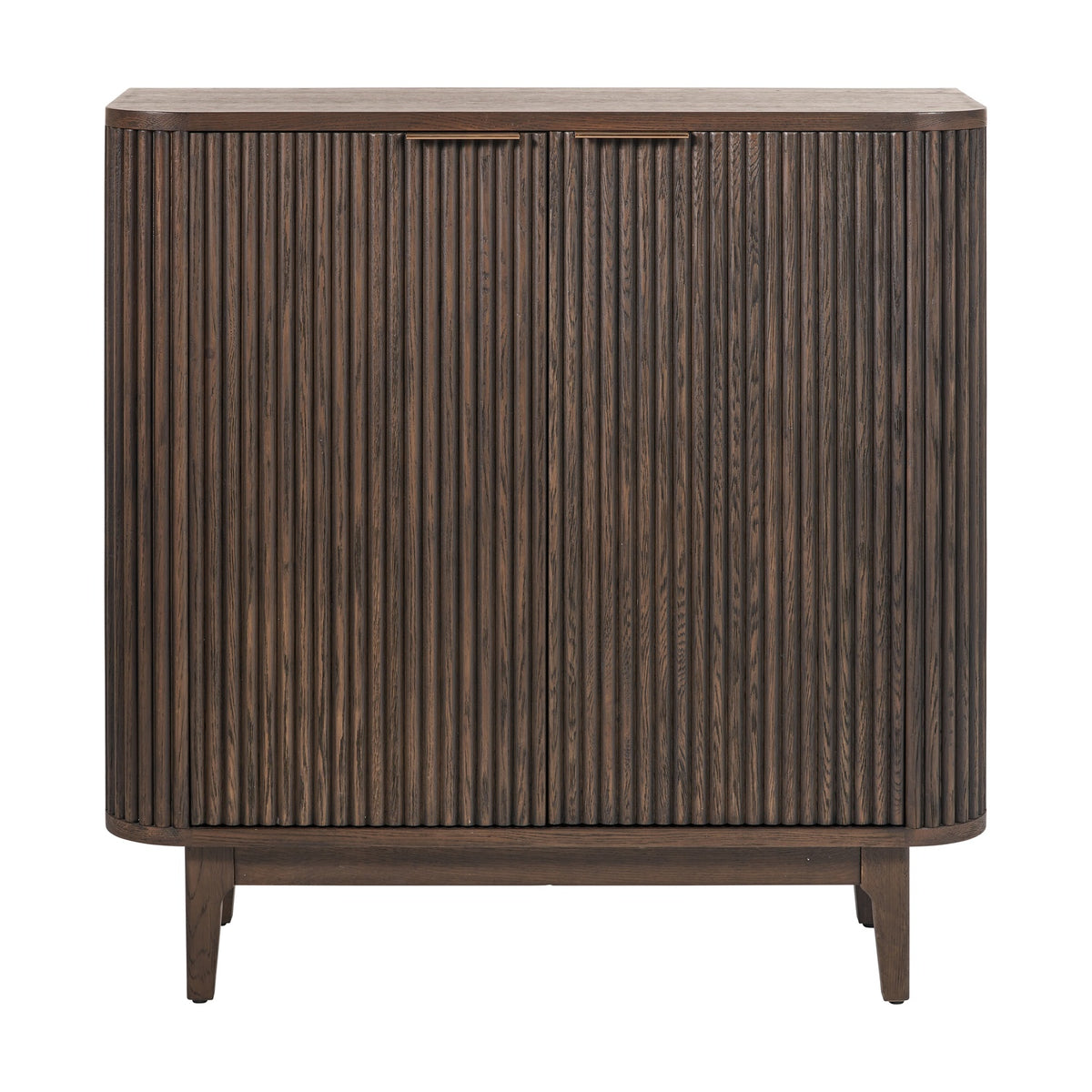 Raie Dark Brown Ribbed Oak & Pine 2 Door Bar Cabinet - 100cm