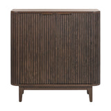 Raie Dark Brown Ribbed Oak & Pine 2 Door Bar Cabinet - 100cm