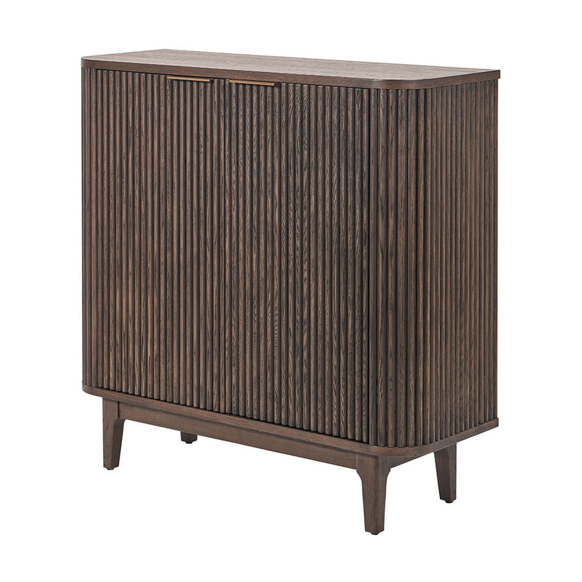 Raie Dark Brown Ribbed Oak & Pine 2 Door Bar Cabinet - 100cm