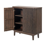 Raie Dark Brown Ribbed Oak & Pine 2 Door Bar Cabinet - 100cm